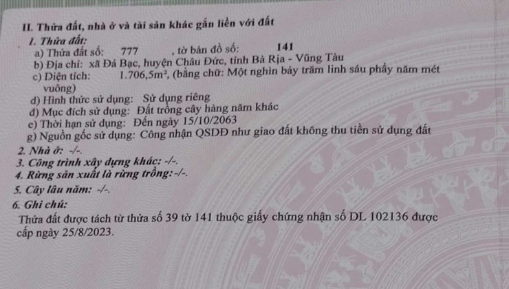 Chủ bán 1700 mv , mặt tiền nhựa , khu dân cư